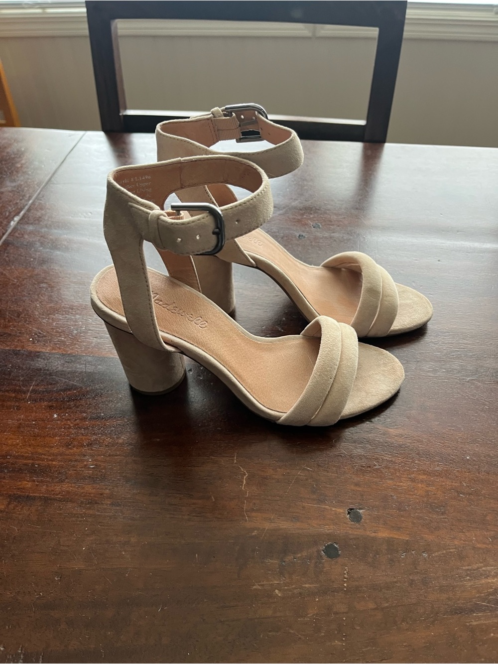 Madewell Neutral Suede-Look Ankle Strap Block Heels - Picture 2 of 3